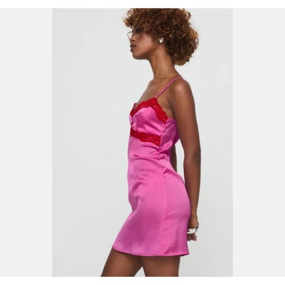 PRINCESS POLLY Idyllic Pink Red Lace Slip Mini Dress Size US 12 NEW NWT - Picture 3 of 3